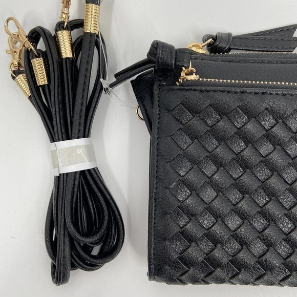 New Falls Creek Woven Crossbody Small Handbag Zip Top Credit Card Slots Black - Picture 3 of 10